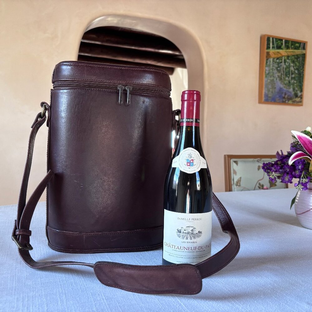 STORE CLOSING 3/30! Vintage Leather Wine carrier - 2 bottles + opener